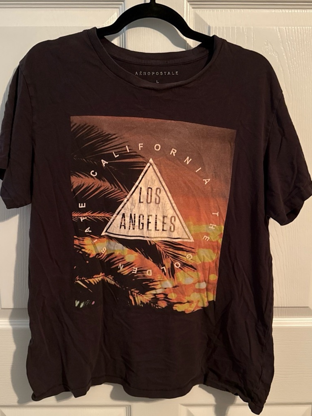 Aeropostale Brown Tee with Orange and Yellow Sunset Graphic